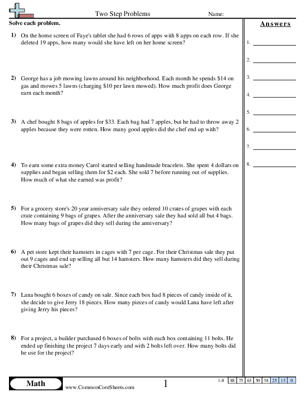 Two Step Problems (Multiply then Subtract) worksheet